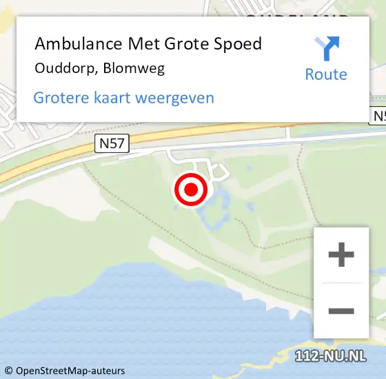 Locatie op kaart van de 112 melding: Ambulance Met Grote Spoed Naar Ouddorp, Blomweg op 8 augustus 2023 11:55