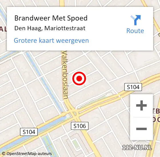 Locatie op kaart van de 112 melding: Brandweer Met Spoed Naar Den Haag, Mariottestraat op 8 augustus 2023 11:55