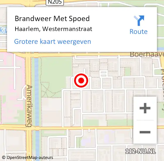 Locatie op kaart van de 112 melding: Brandweer Met Spoed Naar Haarlem, Westermanstraat op 8 augustus 2023 12:32