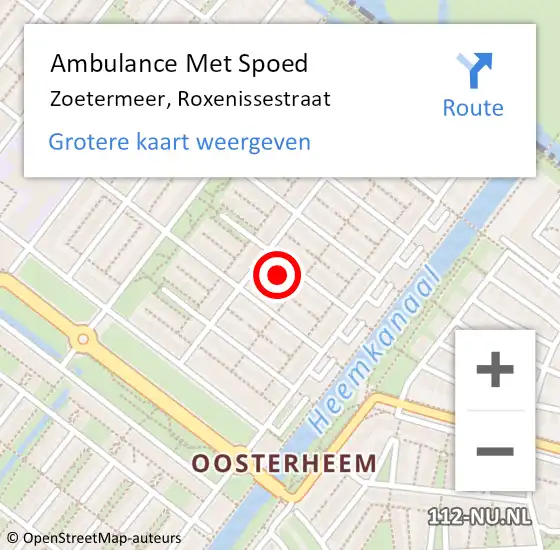 Locatie op kaart van de 112 melding: Ambulance Met Spoed Naar Zoetermeer, Roxenissestraat op 8 augustus 2023 12:36