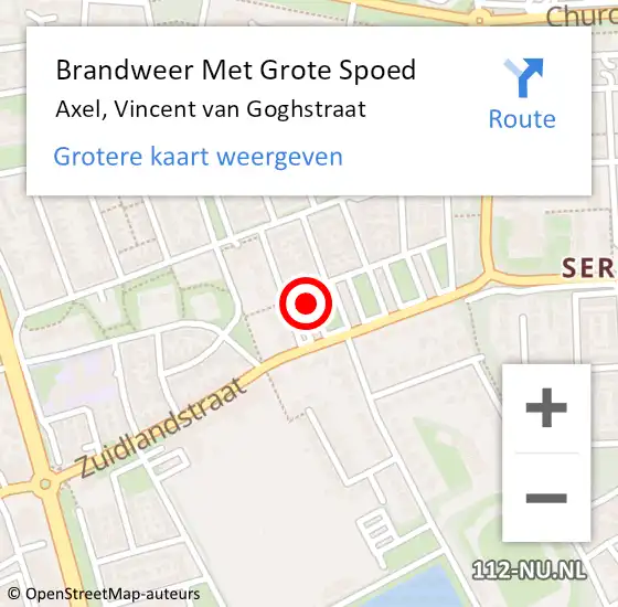 Locatie op kaart van de 112 melding: Brandweer Met Grote Spoed Naar Axel, Vincent van Goghstraat op 8 augustus 2023 13:01