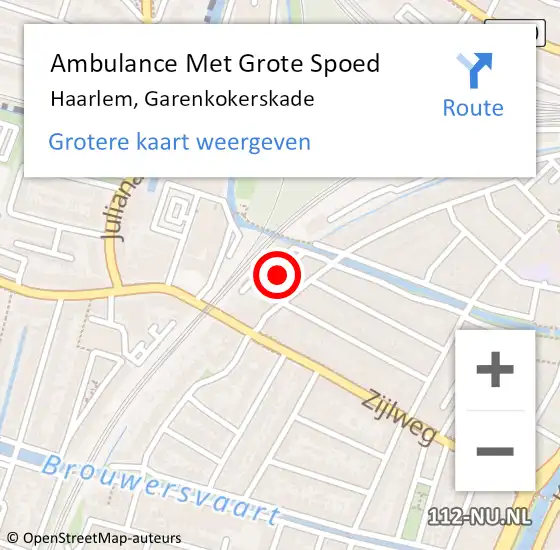 Locatie op kaart van de 112 melding: Ambulance Met Grote Spoed Naar Haarlem, Garenkokerskade op 8 augustus 2023 13:50