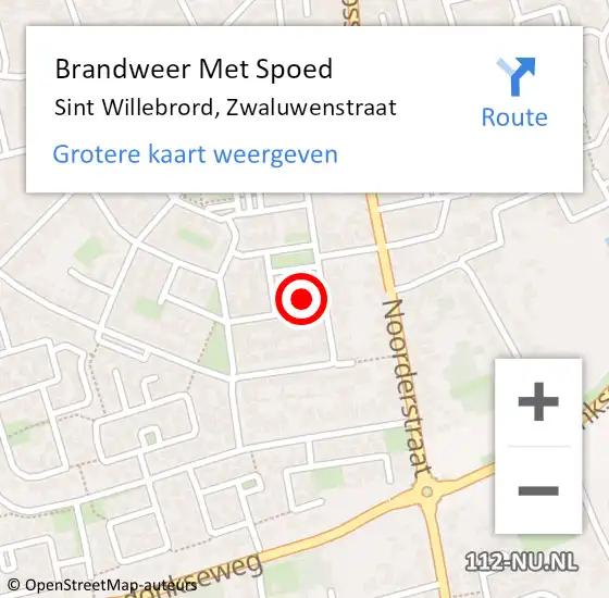 Locatie op kaart van de 112 melding: Brandweer Met Spoed Naar Sint Willebrord, Zwaluwenstraat op 8 augustus 2023 14:10