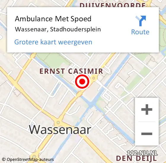 Locatie op kaart van de 112 melding: Ambulance Met Spoed Naar Wassenaar, Stadhoudersplein op 8 augustus 2023 14:19