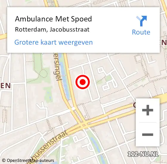 Locatie op kaart van de 112 melding: Ambulance Met Spoed Naar Rotterdam, Jacobusstraat op 8 augustus 2023 14:28