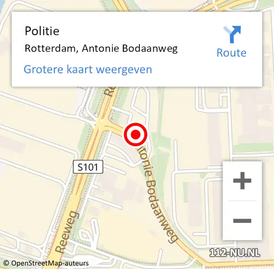 Locatie op kaart van de 112 melding: Politie Rotterdam, Antonie Bodaanweg op 8 augustus 2023 14:32