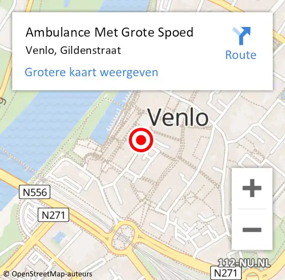Locatie op kaart van de 112 melding: Ambulance Met Grote Spoed Naar Venlo, Gildenstraat op 4 september 2014 09:30