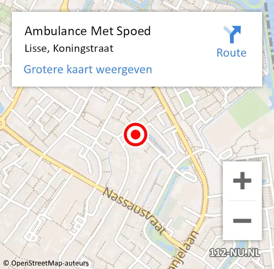 Locatie op kaart van de 112 melding: Ambulance Met Spoed Naar Lisse, Koningstraat op 8 augustus 2023 15:11