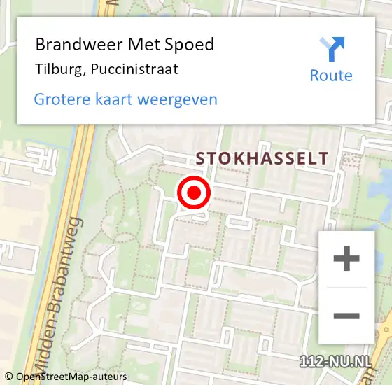 Locatie op kaart van de 112 melding: Brandweer Met Spoed Naar Tilburg, Puccinistraat op 8 augustus 2023 15:35