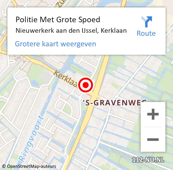 Locatie op kaart van de 112 melding: Politie Met Grote Spoed Naar Nieuwerkerk aan den IJssel, Kerklaan op 8 augustus 2023 15:49