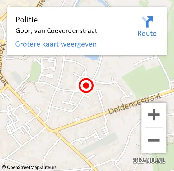 Locatie op kaart van de 112 melding: Politie Goor, van Coeverdenstraat op 8 augustus 2023 16:03