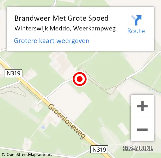 Locatie op kaart van de 112 melding: Brandweer Met Grote Spoed Naar Winterswijk Meddo, Weerkampweg op 8 augustus 2023 16:19