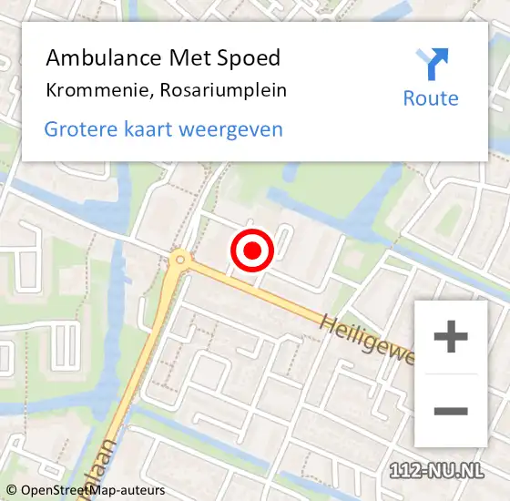 Locatie op kaart van de 112 melding: Ambulance Met Spoed Naar Krommenie, Rosariumplein op 8 augustus 2023 16:25