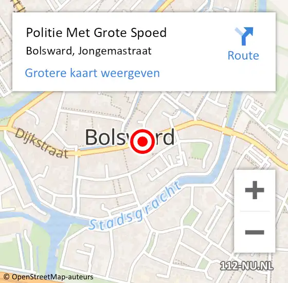 Locatie op kaart van de 112 melding: Politie Met Grote Spoed Naar Bolsward, Jongemastraat op 8 augustus 2023 16:42