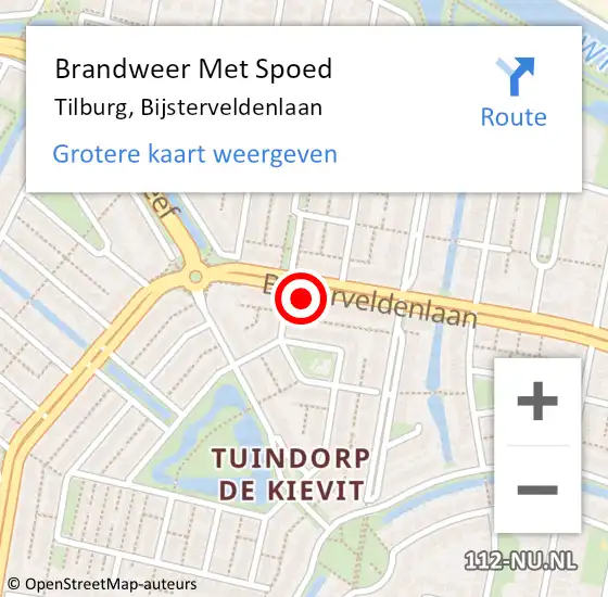 Locatie op kaart van de 112 melding: Brandweer Met Spoed Naar Tilburg, Bijsterveldenlaan op 8 augustus 2023 17:14