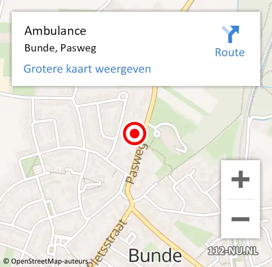 Locatie op kaart van de 112 melding: Ambulance Bunde, Pasweg op 4 september 2014 09:46