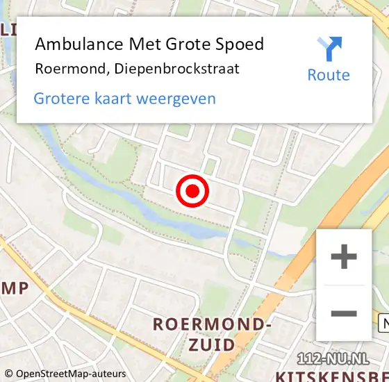 Locatie op kaart van de 112 melding: Ambulance Met Grote Spoed Naar Roermond, Diepenbrockstraat op 8 augustus 2023 17:52