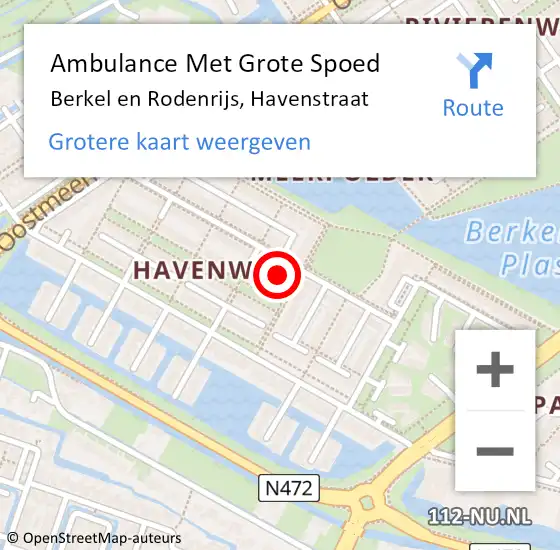 Locatie op kaart van de 112 melding: Ambulance Met Grote Spoed Naar Berkel en Rodenrijs, Havenstraat op 8 augustus 2023 17:55