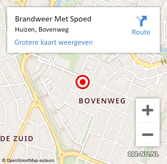 Locatie op kaart van de 112 melding: Brandweer Met Spoed Naar Huizen, Bovenweg op 8 augustus 2023 18:30