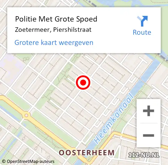 Locatie op kaart van de 112 melding: Politie Met Grote Spoed Naar Zoetermeer, Piershilstraat op 8 augustus 2023 18:50