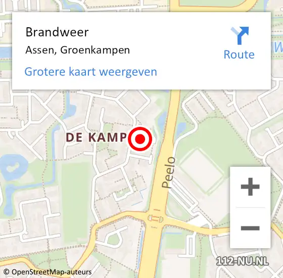 Locatie op kaart van de 112 melding: Brandweer Assen, Groenkampen op 8 augustus 2023 19:09