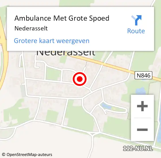 Locatie op kaart van de 112 melding: Ambulance Met Grote Spoed Naar Nederasselt op 8 augustus 2023 19:37