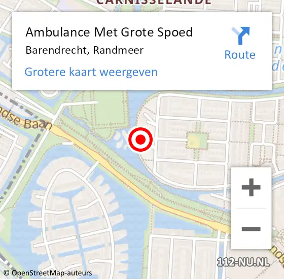 Locatie op kaart van de 112 melding: Ambulance Met Grote Spoed Naar Barendrecht, Randmeer op 8 augustus 2023 19:53