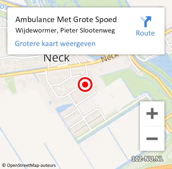 Locatie op kaart van de 112 melding: Ambulance Met Grote Spoed Naar Wijdewormer, Pieter Slootenweg op 8 augustus 2023 20:05
