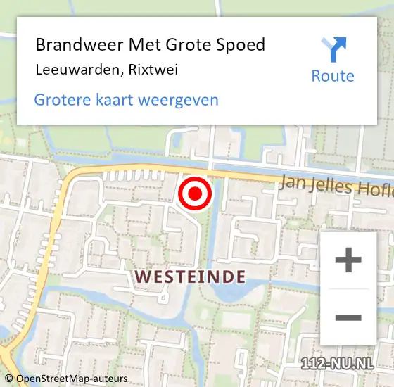 Locatie op kaart van de 112 melding: Brandweer Met Grote Spoed Naar Leeuwarden, Rixtwei op 8 augustus 2023 20:06