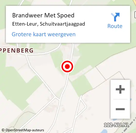 Locatie op kaart van de 112 melding: Brandweer Met Spoed Naar Etten-Leur, Schuitvaartjaagpad op 8 augustus 2023 20:12