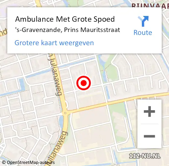 Locatie op kaart van de 112 melding: Ambulance Met Grote Spoed Naar 's-Gravenzande, Prins Mauritsstraat op 8 augustus 2023 20:15