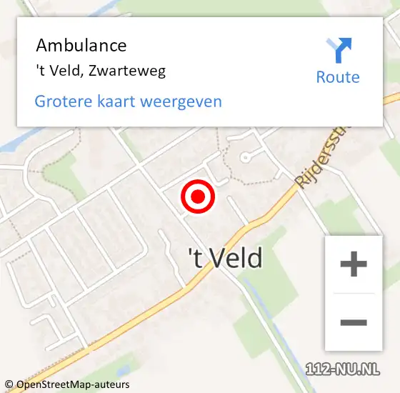 Locatie op kaart van de 112 melding: Ambulance 't Veld, Zwarteweg op 8 augustus 2023 20:22