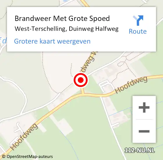 Locatie op kaart van de 112 melding: Brandweer Met Grote Spoed Naar West-Terschelling, Duinweg Halfweg op 8 augustus 2023 21:29