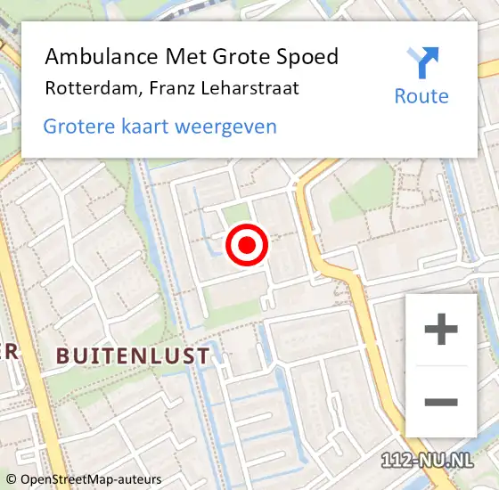 Locatie op kaart van de 112 melding: Ambulance Met Grote Spoed Naar Rotterdam, Franz Leharstraat op 8 augustus 2023 21:42