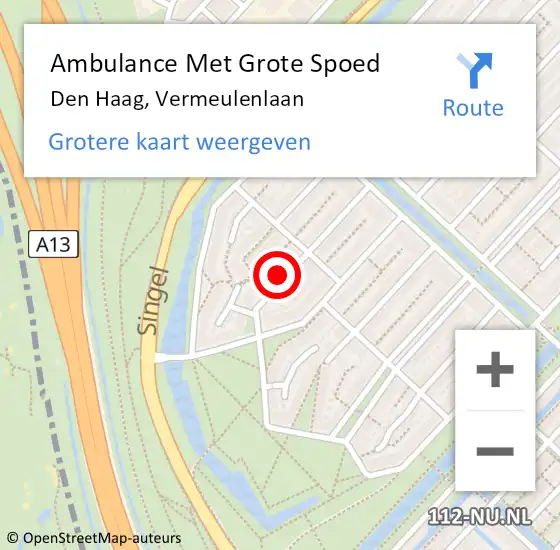 Locatie op kaart van de 112 melding: Ambulance Met Grote Spoed Naar Den Haag, Vermeulenlaan op 8 augustus 2023 22:04