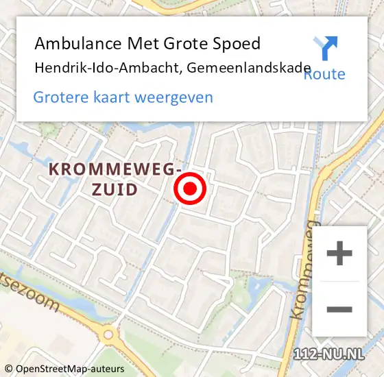 Locatie op kaart van de 112 melding: Ambulance Met Grote Spoed Naar Hendrik-Ido-Ambacht, Gemeenlandskade op 8 augustus 2023 22:18