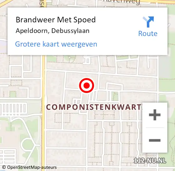 Locatie op kaart van de 112 melding: Brandweer Met Spoed Naar Apeldoorn, Debussylaan op 8 augustus 2023 22:35