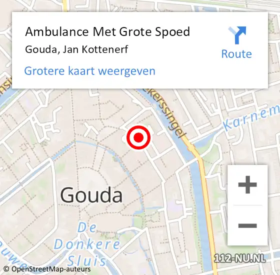 Locatie op kaart van de 112 melding: Ambulance Met Grote Spoed Naar Gouda, Jan Kottenerf op 8 augustus 2023 22:38