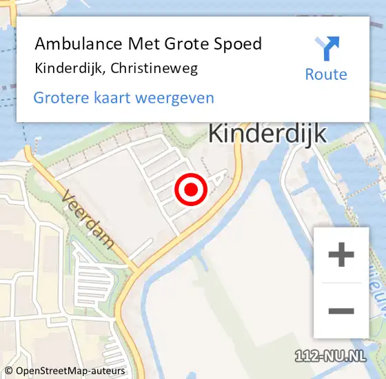 Locatie op kaart van de 112 melding: Ambulance Met Grote Spoed Naar Kinderdijk, Christineweg op 8 augustus 2023 22:48