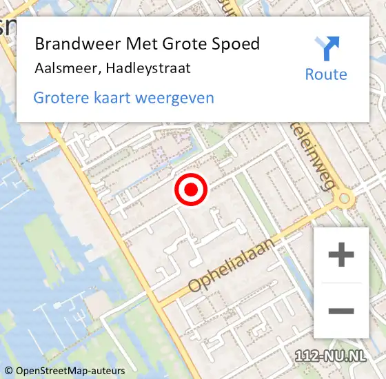 Locatie op kaart van de 112 melding: Brandweer Met Grote Spoed Naar Aalsmeer, Hadleystraat op 8 augustus 2023 23:31