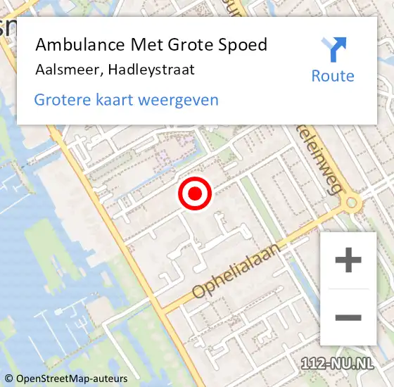 Locatie op kaart van de 112 melding: Ambulance Met Grote Spoed Naar Aalsmeer, Hadleystraat op 8 augustus 2023 23:31