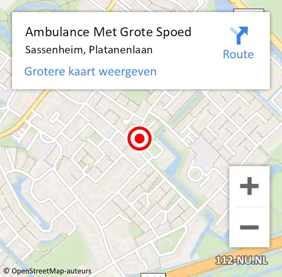 Locatie op kaart van de 112 melding: Ambulance Met Grote Spoed Naar Sassenheim, Platanenlaan op 8 augustus 2023 23:32