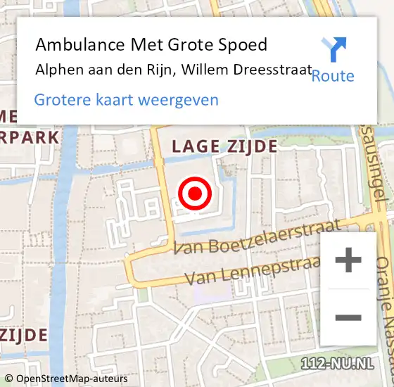 Locatie op kaart van de 112 melding: Ambulance Met Grote Spoed Naar Alphen aan den Rijn, Willem Dreesstraat op 8 augustus 2023 23:40