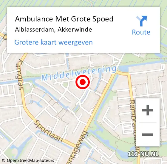 Locatie op kaart van de 112 melding: Ambulance Met Grote Spoed Naar Alblasserdam, Akkerwinde op 8 augustus 2023 23:42