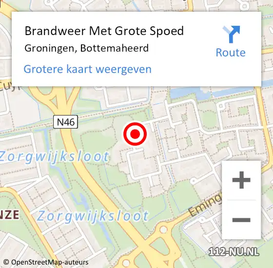 Locatie op kaart van de 112 melding: Brandweer Met Grote Spoed Naar Groningen, Bottemaheerd op 9 augustus 2023 00:18