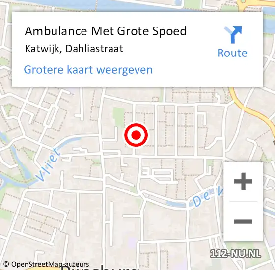 Locatie op kaart van de 112 melding: Ambulance Met Grote Spoed Naar Katwijk, Dahliastraat op 9 augustus 2023 00:29