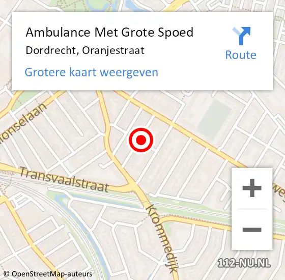 Locatie op kaart van de 112 melding: Ambulance Met Grote Spoed Naar Dordrecht, Oranjestraat op 9 augustus 2023 00:34