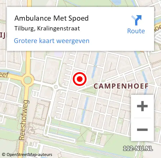 Locatie op kaart van de 112 melding: Ambulance Met Spoed Naar Tilburg, Kralingenstraat op 4 september 2014 10:14