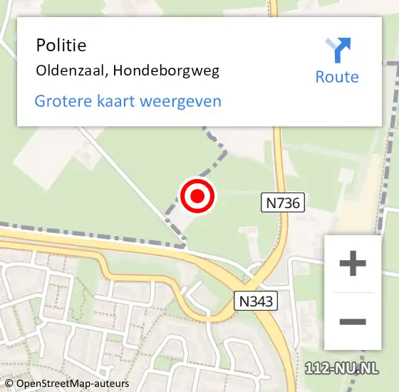 Locatie op kaart van de 112 melding: Politie Oldenzaal, Hondeborgweg op 9 augustus 2023 02:58