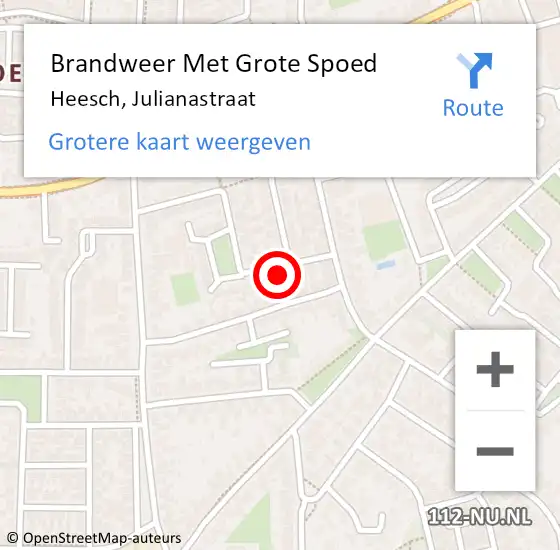 Locatie op kaart van de 112 melding: Brandweer Met Grote Spoed Naar Heesch, Julianastraat op 9 augustus 2023 05:52